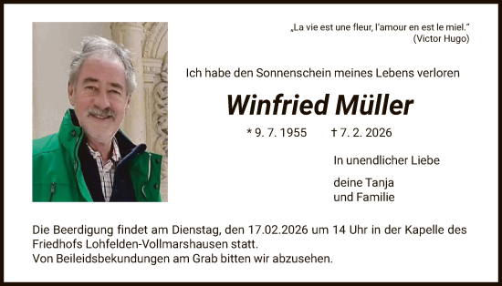Todesanzeige von Winfried Müller von HNA