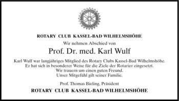 Todesanzeige von Karl Wulf von KREISZEITUNG SYKE