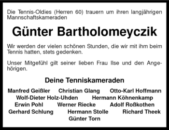 Todesanzeige von Günter Bartholomeyczik von KREISZEITUNG SYKE