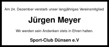 Todesanzeige von Jürgen Meyer von KREISZEITUNG SYKE