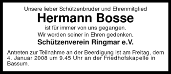 Todesanzeige von Hermann Bosse von KREISZEITUNG SYKE