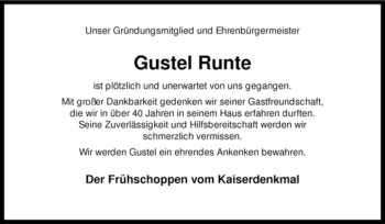 Todesanzeige von Gustel Runte von KREISZEITUNG SYKE