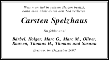 Todesanzeige von Carsten Spelzhaus von KREISZEITUNG SYKE