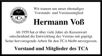 Todesanzeige von Hermann Voß von KREISZEITUNG SYKE
