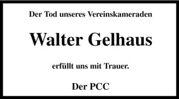Todesanzeige von Walter Gelhaus von KREISZEITUNG SYKE
