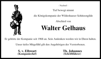 Todesanzeige von Walter Gelhaus von KREISZEITUNG SYKE