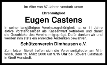 Todesanzeige von Eugen Castens von KREISZEITUNG SYKE