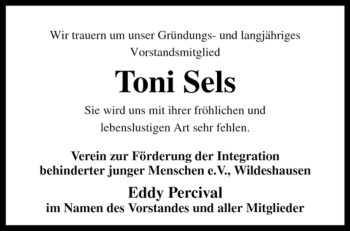 Todesanzeige von Toni Sels von KREISZEITUNG SYKE