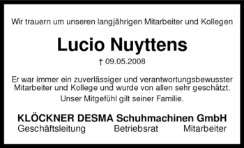 Todesanzeige von Lucio Nuyttens von KREISZEITUNG SYKE