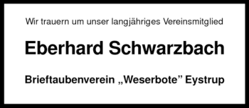 Todesanzeige von Eberhard Schwarzbach von KREISZEITUNG SYKE