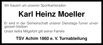 Todesanzeige von Karl-Heinz Moeller von KREISZEITUNG SYKE