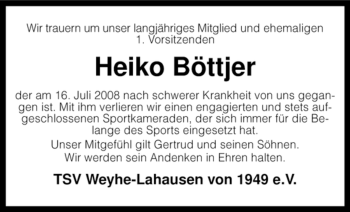 Todesanzeige von Heiko Böttjer von KREISZEITUNG SYKE