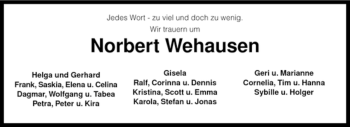 Todesanzeige von Norbert Wehausen von KREISZEITUNG SYKE