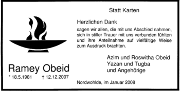 Todesanzeige von Ramey Abdel Azim Awadalla Obeid von KREISZEITUNG SYKE