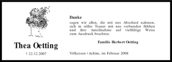 Todesanzeige von Thea Oetting von KREISZEITUNG SYKE