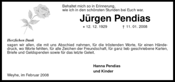 Todesanzeige von Jürgen Pendias von KREISZEITUNG SYKE