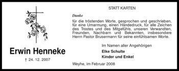 Todesanzeige von Erwin Henneke von KREISZEITUNG SYKE
