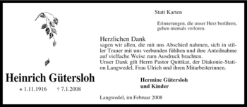 Todesanzeige von Heinrich Gütersloh von KREISZEITUNG SYKE