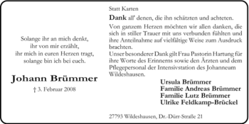 Todesanzeige von Johann Brümmer von KREISZEITUNG SYKE