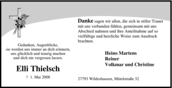Todesanzeige von Elli Thielsch von KREISZEITUNG SYKE