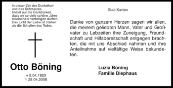 Todesanzeige von Otto Böning von KREISZEITUNG SYKE