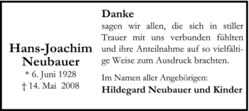 Todesanzeige von Hans-Joachim Neubauer von KREISZEITUNG SYKE
