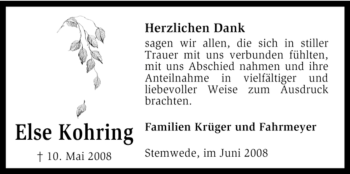 Todesanzeige von Else Kohring von KREISZEITUNG SYKE