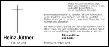Todesanzeige von Heinz Jüttner von KREISZEITUNG SYKE