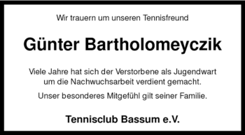 Todesanzeige von Günter Bartholomeyczik von KREISZEITUNG SYKE