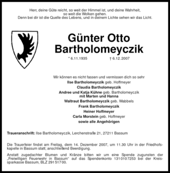 Todesanzeige von Günter Otto von KREISZEITUNG SYKE