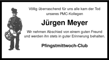 Todesanzeige von Jürgen Meyer von KREISZEITUNG SYKE
