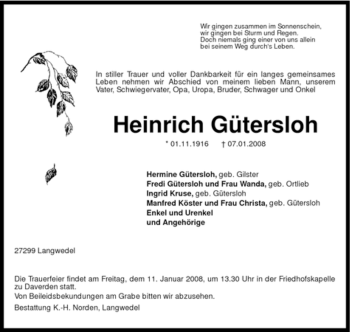 Todesanzeige von Heinrich Gütersloh von KREISZEITUNG SYKE