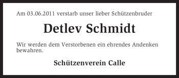 Todesanzeige von Detlev Schmidt von KREISZEITUNG SYKE