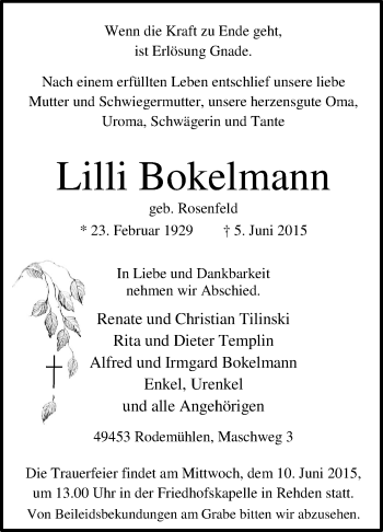 Todesanzeige von Lilli Bokelmann von KRZ