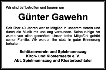 Todesanzeige von Günter Gawehn von KREISZEITUNG SYKE
