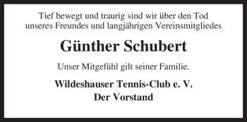 Todesanzeige von Günther Schubert von KREISZEITUNG SYKE