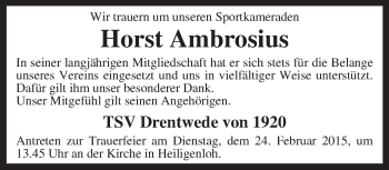 Todesanzeige von Horst Ambrosius von KRZ