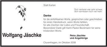 Todesanzeige von Wolfgang Jäschke von KREISZEITUNG SYKE