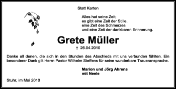 Todesanzeige von Grete Müller von KREISZEITUNG SYKE