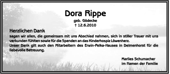 Todesanzeige von Dora Rippe von KREISZEITUNG SYKE