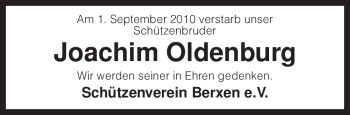 Todesanzeige von Joachim Oldenburg von KREISZEITUNG SYKE