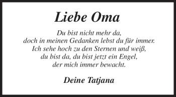 Todesanzeige von Ruth Frenser von KREISZEITUNG SYKE