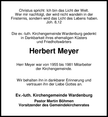 Todesanzeige von Herbert Meyer 