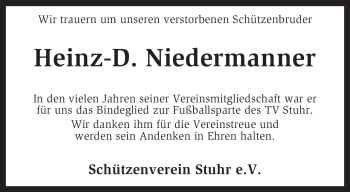 Todesanzeige von Heinz-D. Niedermanner von KREISZEITUNG SYKE
