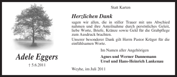 Todesanzeige von Adele Eggers von KREISZEITUNG SYKE
