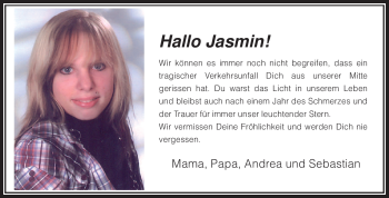 Todesanzeige von Jasmin Fischer-Neuenkirchen von KREISZEITUNG SYKE