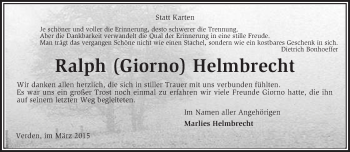 Todesanzeige von Ralph Helmbrecht von KRZ