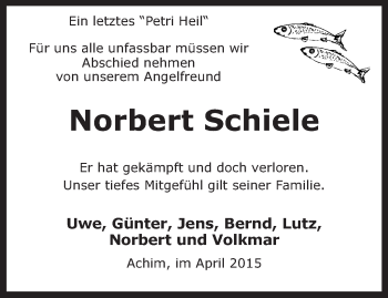 Todesanzeige von Norbert Schiele von KRZ