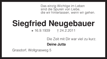 Todesanzeige von Siegfried Neugabauer von KREISZEITUNG SYKE