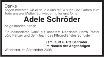 Todesanzeige von Adele Schröder von KREISZEITUNG SYKE